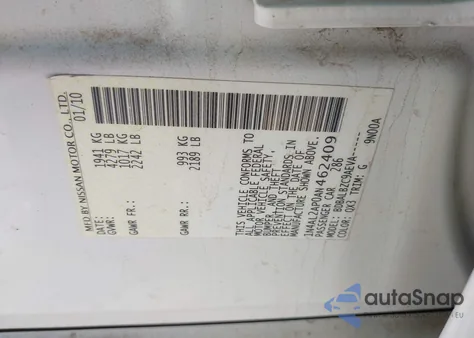 2010 Nissan Altima Base z USA, uszkodzony, nr VIN 1N4AL2AP0AN462409